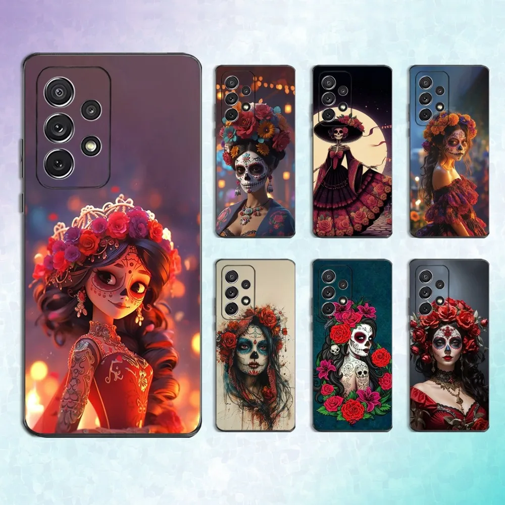 

Skull Girl Catrina Mexican Phone Case For Samsung S25,S24,S23,S22,S21,S20,S10,Ultra,Plus,Lite,FE,Soft Silicone Black Cover