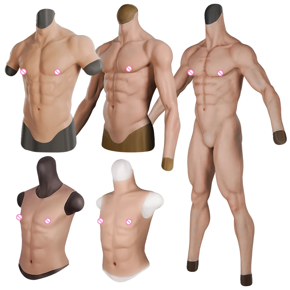 Realistic Silicone Fake Muscle Suit Cosplay Costume Men Invisible Mascular Abs Clothing Body Suit With Natural Macho Chest Vest