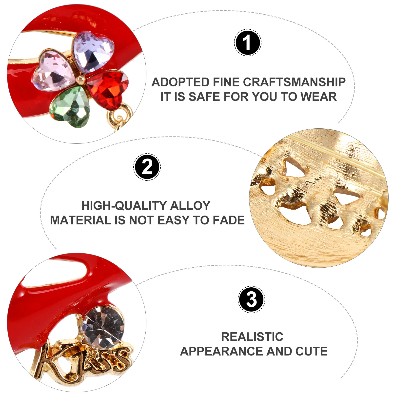 

7Pcs Red Lip Brooch Pin Chic Chain Brooch Durable Stainless Steel Breastpin Fashion Jewelry for Women Gift Accessories