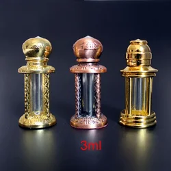3ml Metal Glass Perfume Bottle Arab Style Alloy Essential Oils Vials with Glass Dropper Bottles Gold Bronze