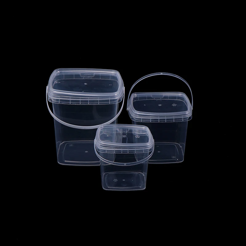 Food Grade Square Plastic Bucket with Lid and Handle BPA-Free Packing Box Good Sealing Packing Container Bucket 280ML/500ML/1L