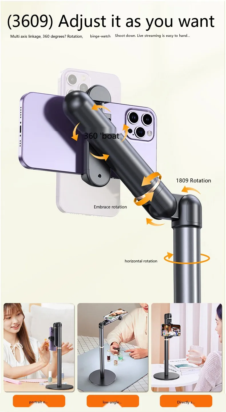 Legierungs-Handyhalter für den Schreibtisch, 360° verstellbar ° Rotierender Anti-Shake-Halter für Live-Streaming und Gaming – Detail 3