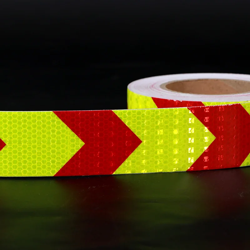 5cmx3m Reflector Adhesive Fluorescent Yellow Red Arrow Reflective Tape Warning Sticker For Road Sign