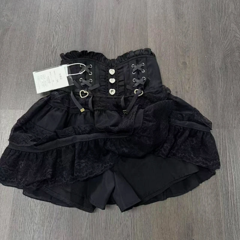 Japanischer Stil Kawaii Mini Kuchen Röcke Damen Fee Bandage Lolita Hohe Taille Y2k Ästhetische Süße Spitze Gothic JK Faldas Rock