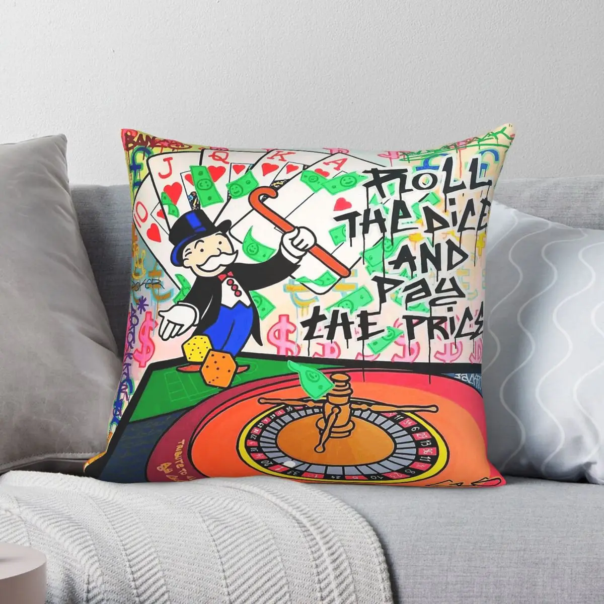 Monopoly Roll The Dice Square Pillowcase Polyester Linen Velvet Printed Zip Decor Sofa Seater Cushion Cover