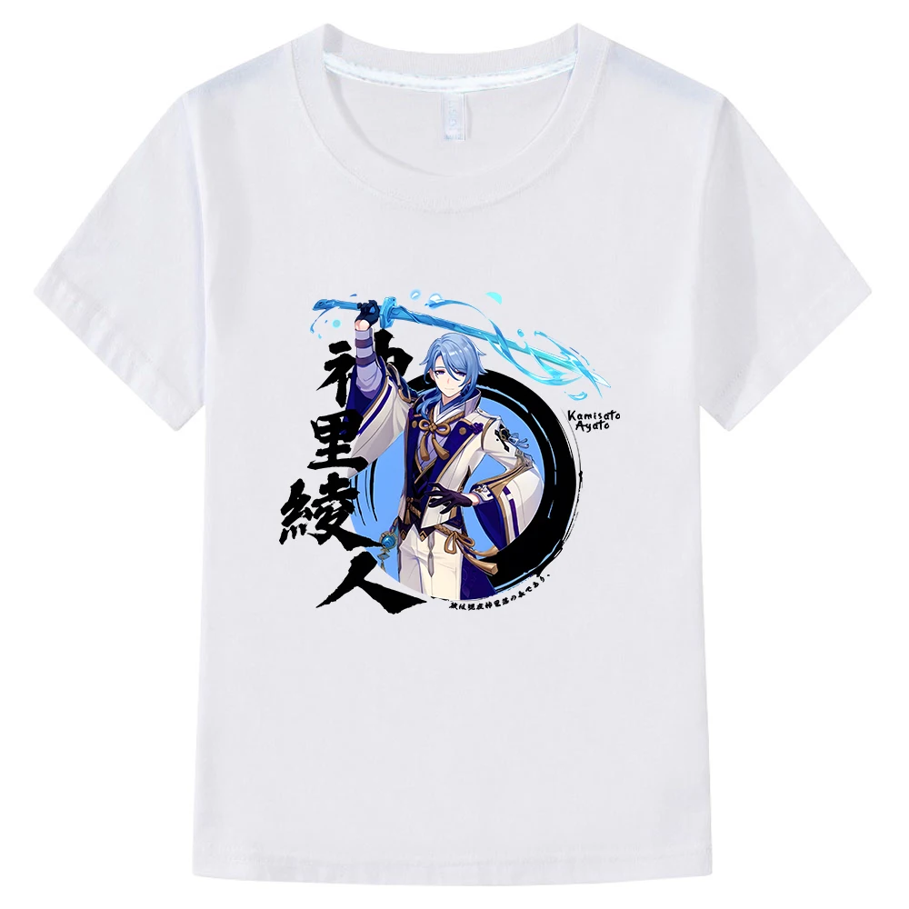 Genshin Impact T Shirt Kamisato Ayato Tshirt Kids Summer Clothes Short Sleeve 100% Cotton T-shirt Boys/girls Cartoon Graphic Tee