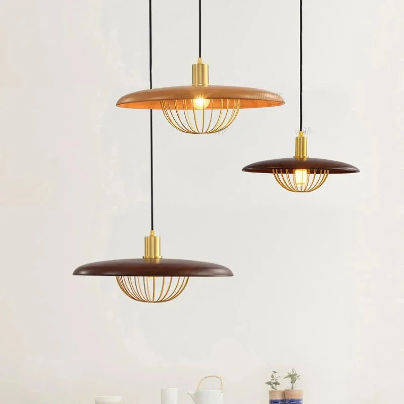 

Nordic Metal Umbrella Pendant Lamp With Gold Gray Walnut Wood Color For Hotel Bar Dining Room Living Room Ceiling Hanging Light