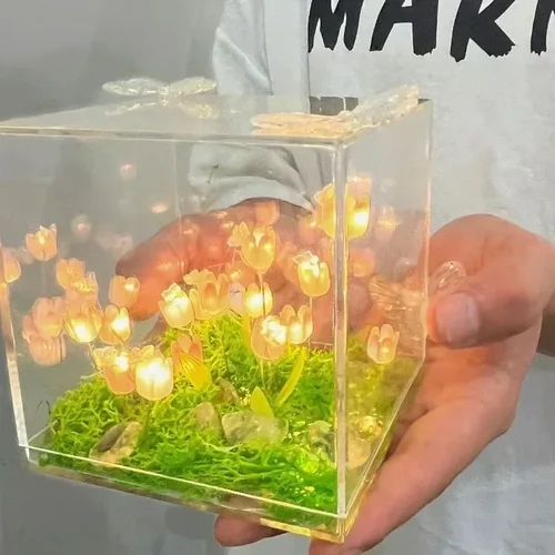 DIY 꽃 바다 3D 구름 튤립 LED 야간 조명 거울 테이블 램프, 침실 장식, 장식 거울 테이블 램프, 침대 옆 선물  Best5