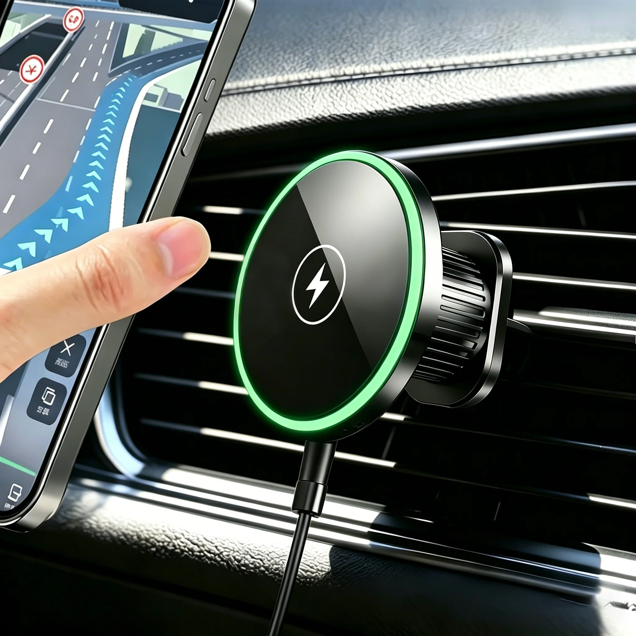 Car Magnetic Phone Holder 30W Magnetic Wireless Charger Phone Mount  LED Lights Magsafe Charger for iPhone Samsung Xiaomi
