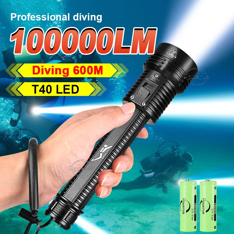 High Power Professional Diving Flashlight Underwater 600M Dive Lantern Strong Light Waterproof Scuba Diving Flashlights Fishing