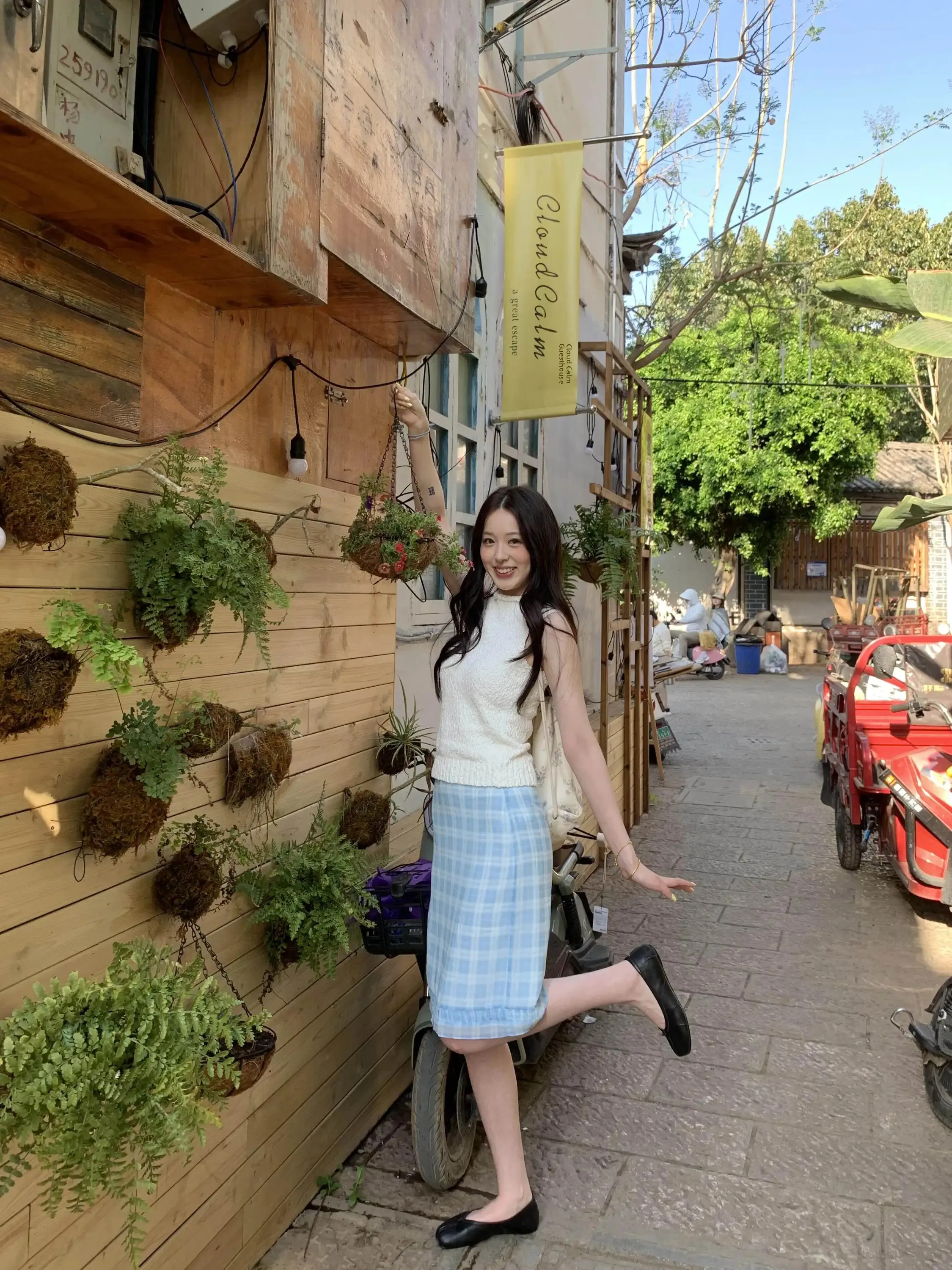Retro American Plaid  Skirt Women's Spring Summer New Casual Straight Cut Slimming Light Blue City Commute Daily Travel
