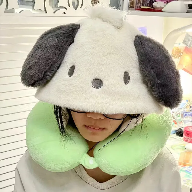 

Sanrio Cartoon My Melody Cinnamoroll Kuromi Pom Pom Purin Pochacco Plush Hooded Neck Guard Outdoor Travel U-shaped Pillow Gifts