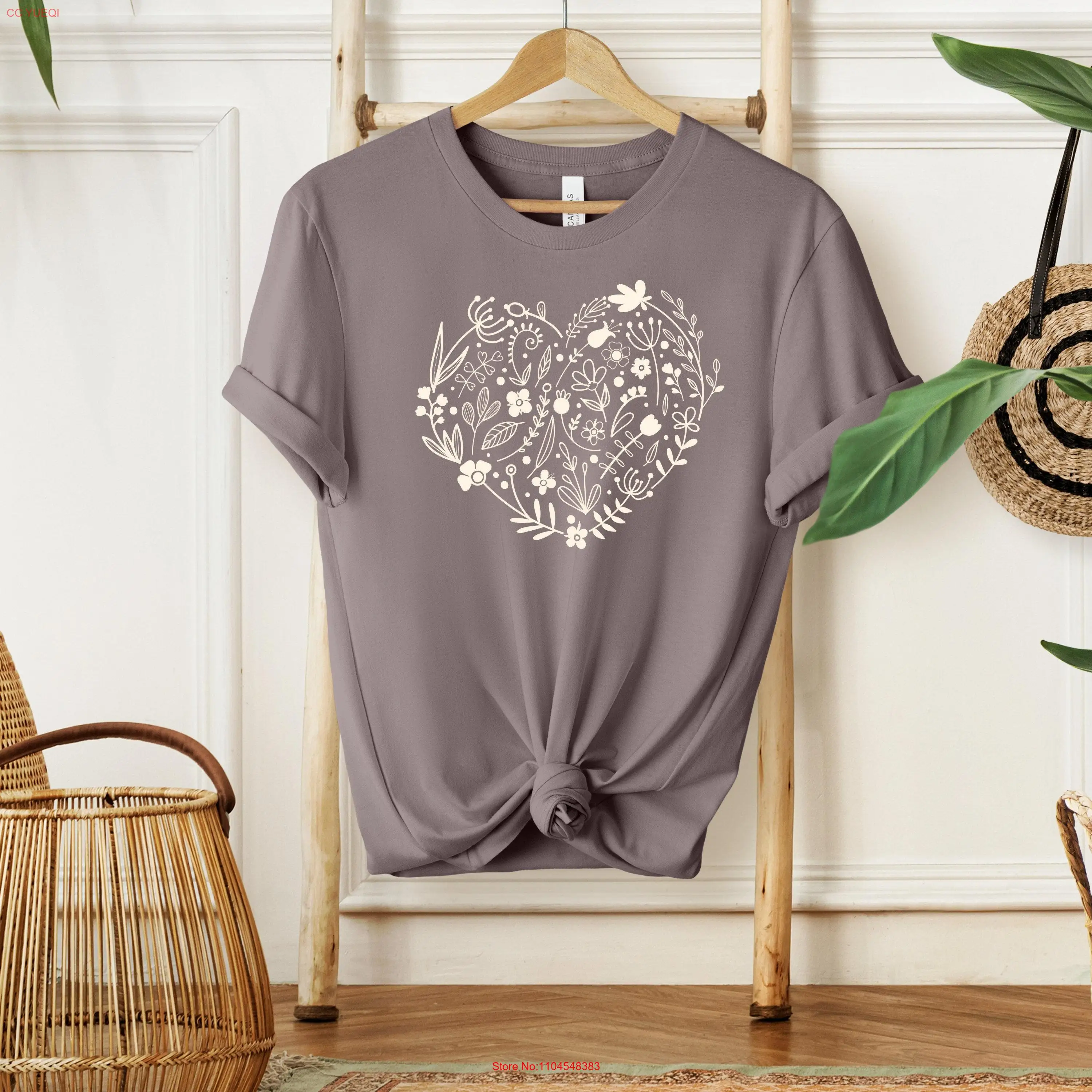 야생화 하트 벨라와 캔버스 티셔츠 식물 자연 애호가 꽃 정원 그녀의 꽃 긴 또는 짧은 소매