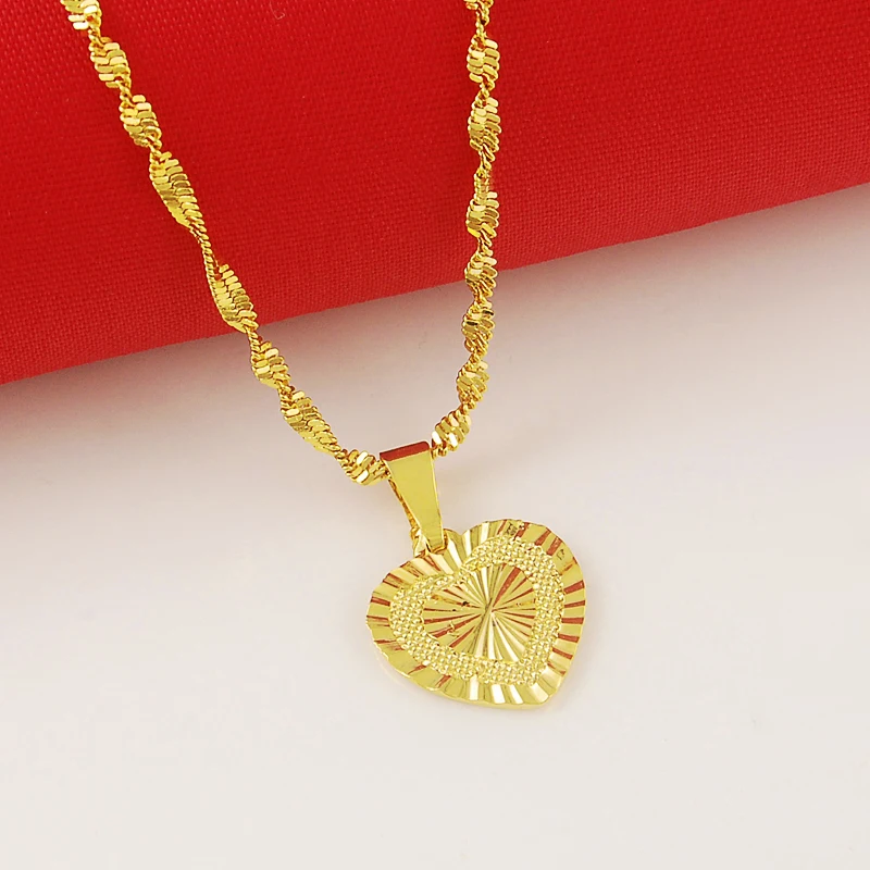 24k Real Gold Necklace Plating Heart Shaped Gold Necklace Ladies Wedding Birthday Gift