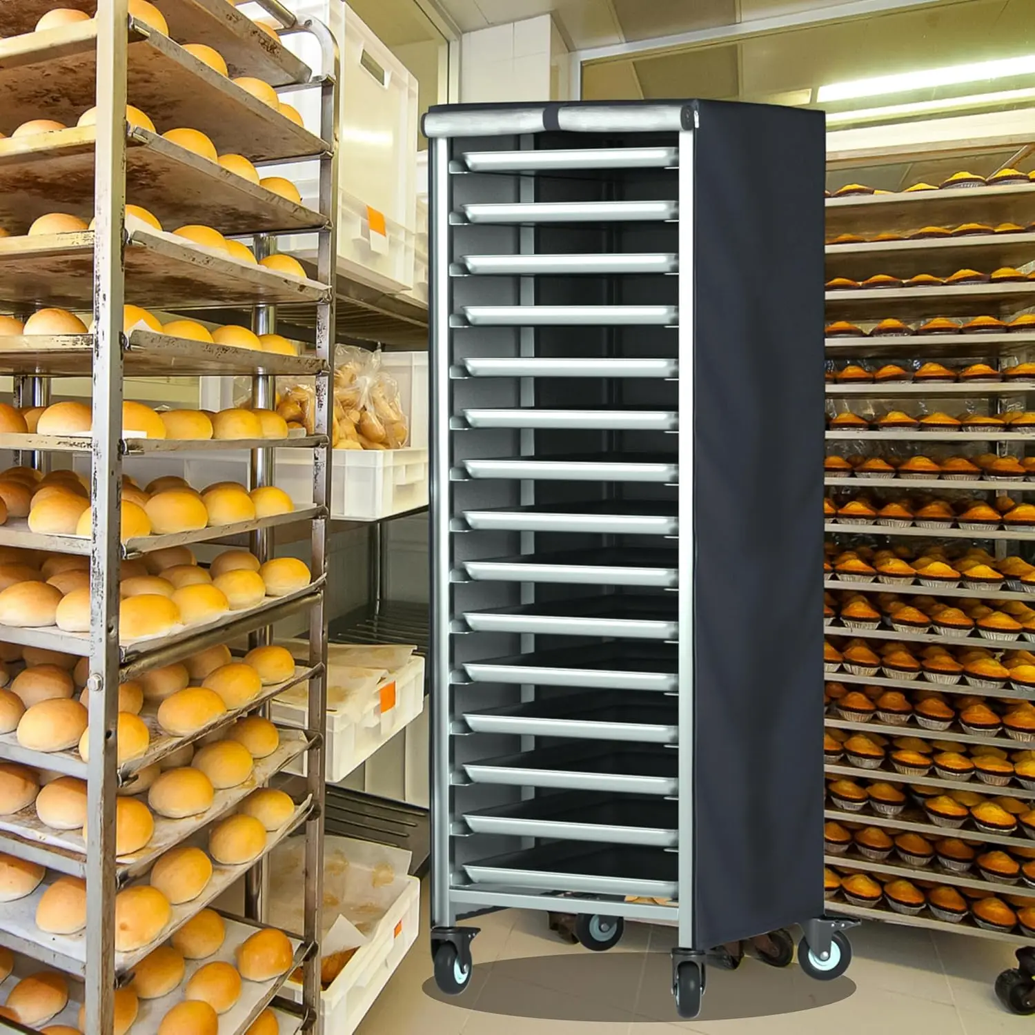 Brotständer-Abdeckung mit Reißverschluss, 20-stufiger Pfannenständer-/Brötchen- und Pfannenständer-Abdeckung, 23"X28"X64", hohe Dichte, wasserdicht und staubdicht