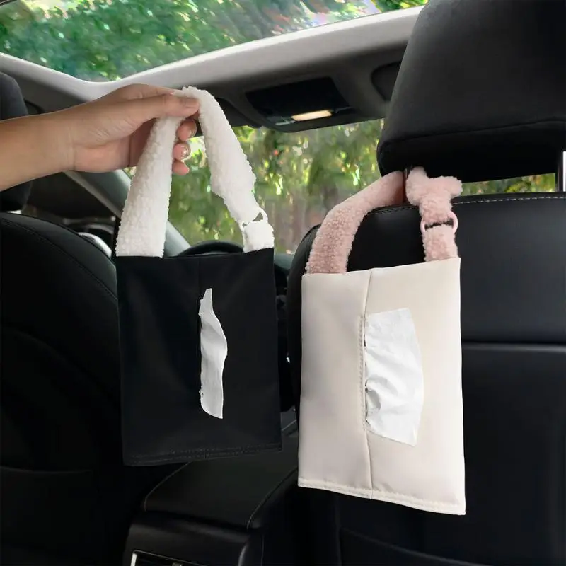 Car Tissue Holder PU Leather Napkin Holder Camping Toilet Paper Holder Car Hangable Tissue Bag For Travel Car Truck SUV