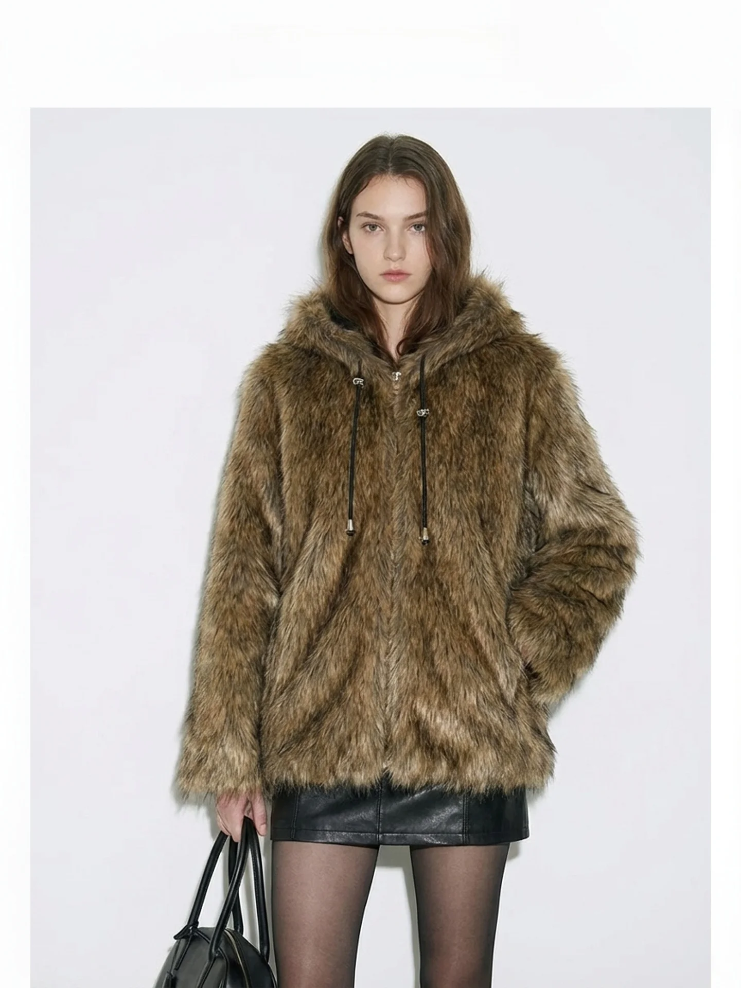 

Eco-Friendly Double-Sided Wearable Long Mid-Length Women's Fur Coat with Hood Warmth Insulation Artificial Fur Jaet