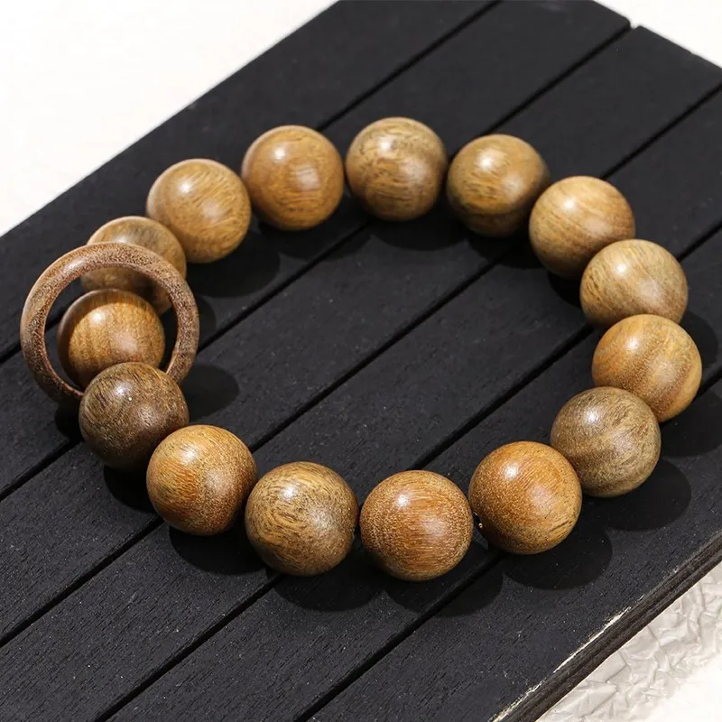 JD 15mm braccialetti di perline rotonde in legno di sandalo verde naturale con anello Vintage Buddha Mala Meditation braccialetti di preghiera