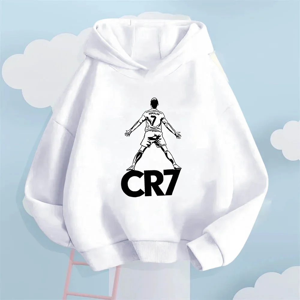 CR7 Hoodie, Unisex-Kapuzenpullover mit Kordelzug, Ronaldo-Fußballspieler-Silhouette auf der Vorderseite, sportlich, lässig, langärmelig – Detail 2