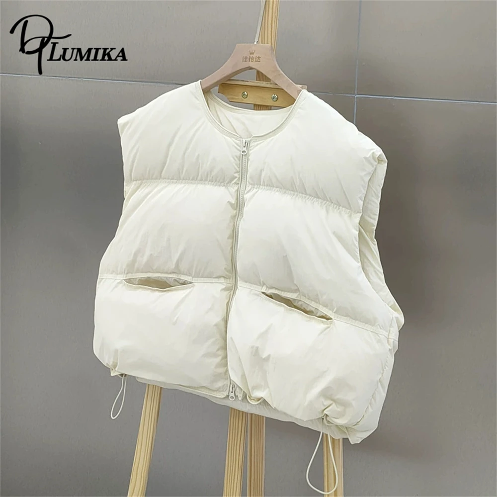 DTLumika جديد الخريف الشتاء أسفل سترة المرأة سترة جولة الرقبة سميكة أسفل سترة أكمام سترة فضفاضة الزي العصري للنساء