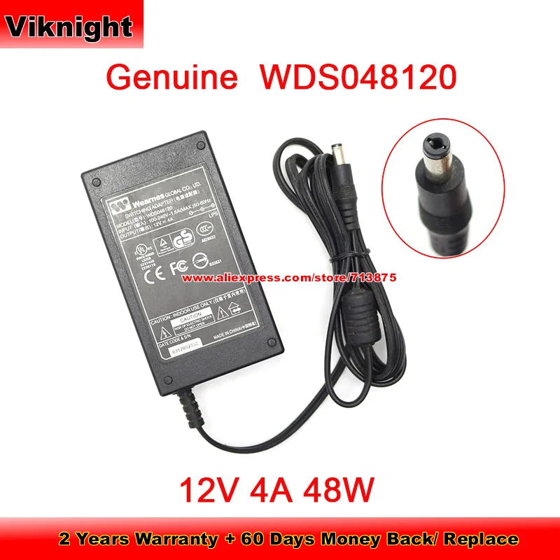 

Genuine WDS048120 AC Adapter 12V 4A 48W for Wearnes Power Supply with 5.5X2.1mm Tip