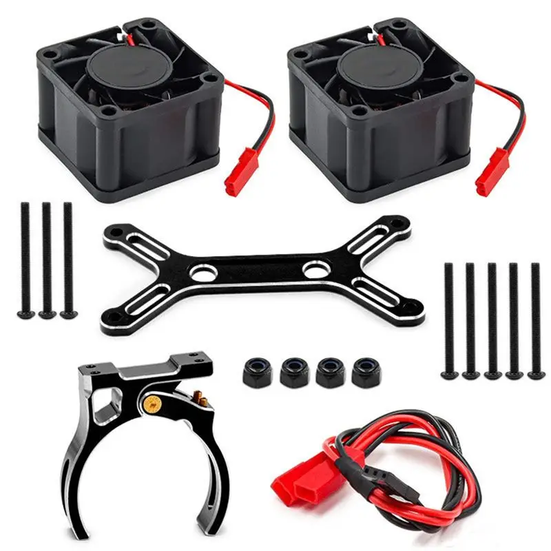 CYGJ-RC Car Upgrade Dual Cooling Fan 4985 1717 Motor Heat Sink Kit For 1/5 Traxxas X-Maxx 6S 8S Arrma KRATON Outcast Black