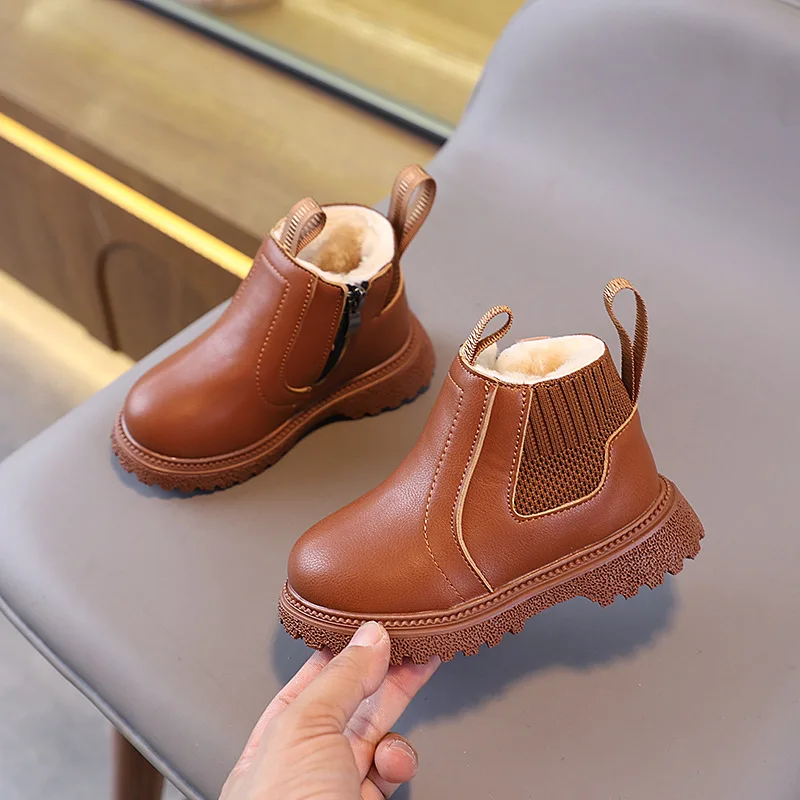 Winterstiefel für Jungen und Mädchen, modische Schneestiefel mit Reißverschluss, flauschig, warm, rutschfest, kurze Stiefel für Kinder, Lederschuhe für Kinder. – Detail 26