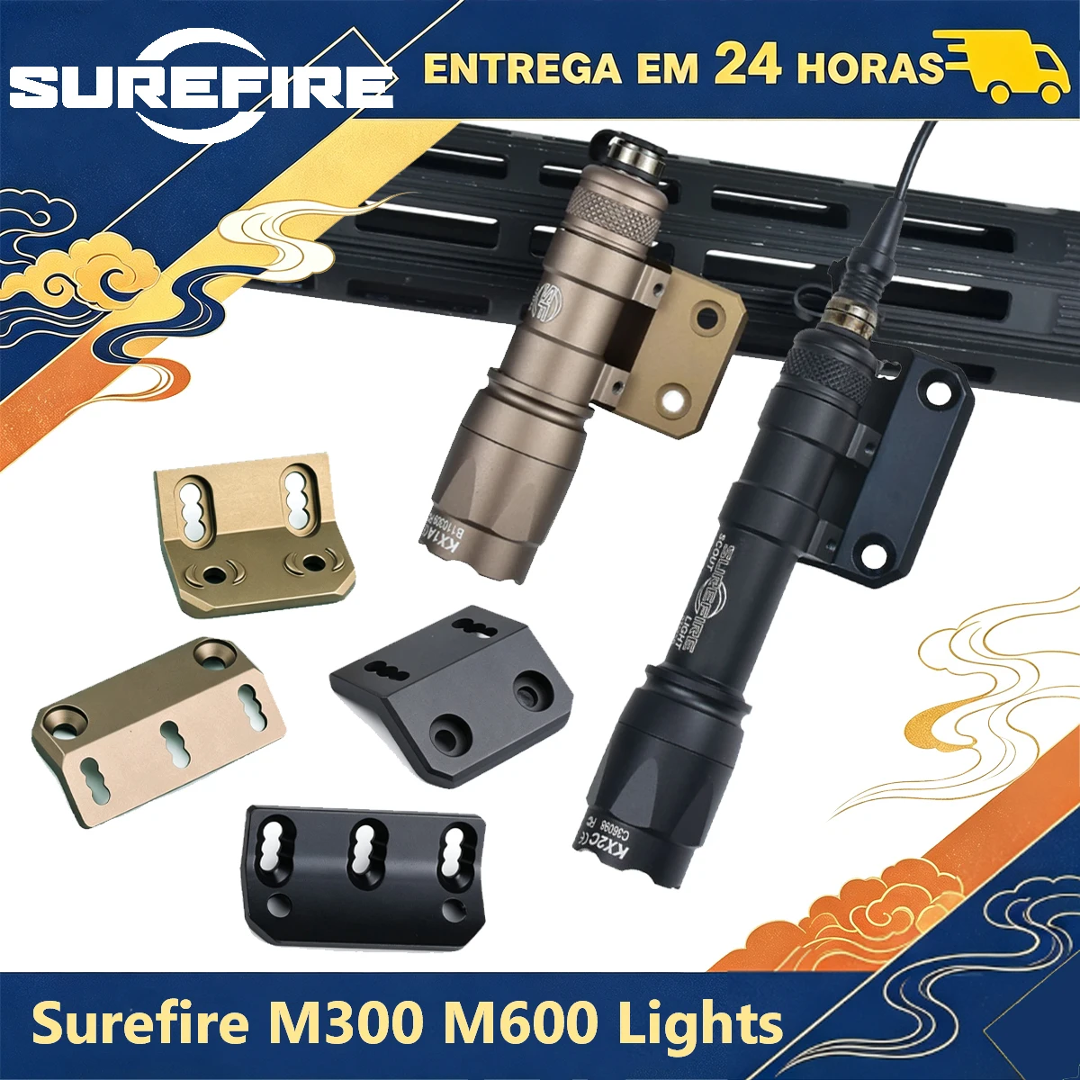 Tactical Surefire M300 M600C Flashlight M-LK Keymod Offset Mount M600 Scout Light Base Side Rail Fit SMR System 20mm Picatinny