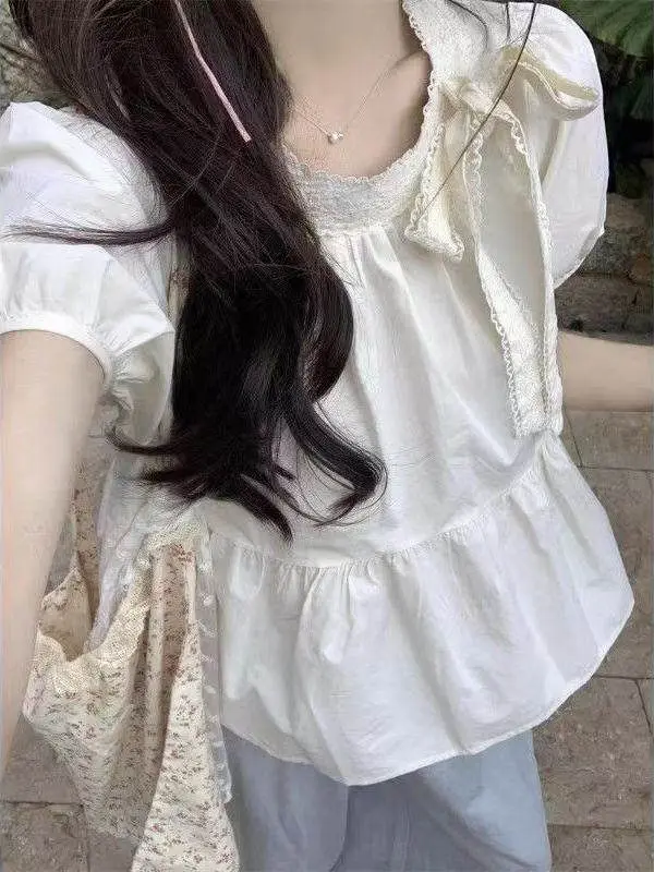 

Sweet Sle ort Sve Bubble Sve irt Women's New Design Doll irt Korean Version Loose Fit Casual Sweet Sle