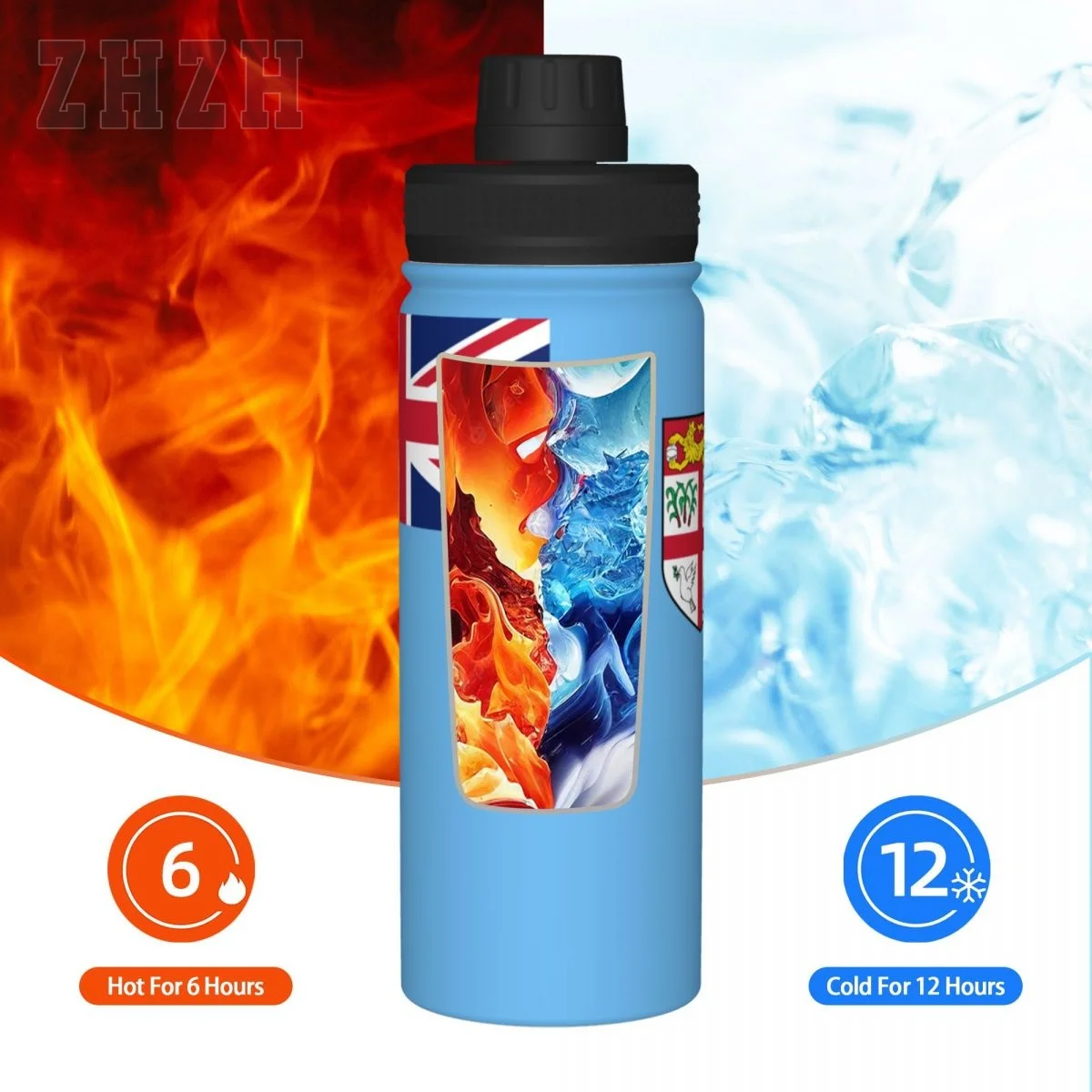 Unisex Sports Water Thermos Bottle Fiji Flag 304 Stainless Steel Double-layer Insulation Cold And Hot Travel