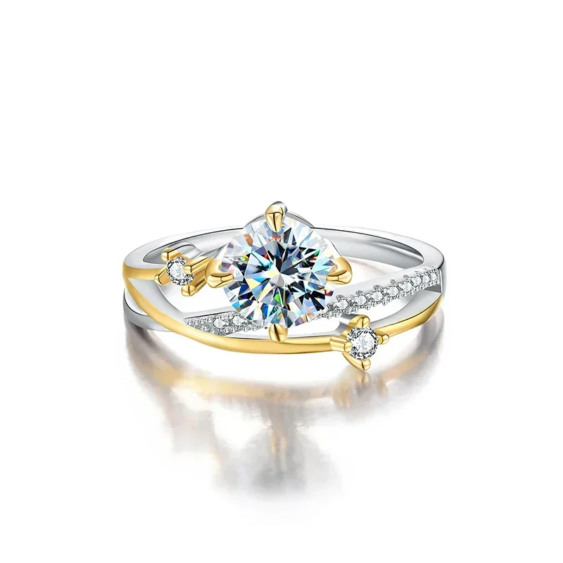 GRA 1CT zertifizierter runder Moissanit-Diamant, romantische Eheringe für Frauen, Dating-Geschenk, 925er Sterlingsilber, edler Schmuck – Detail 4