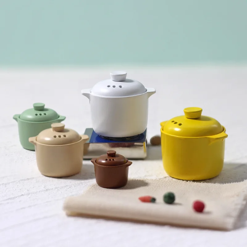 Olla de sopa de aleación en miniatura para casa de muñecas, utensilios de cocina, accesorios de cocina, 1:6, 1:12