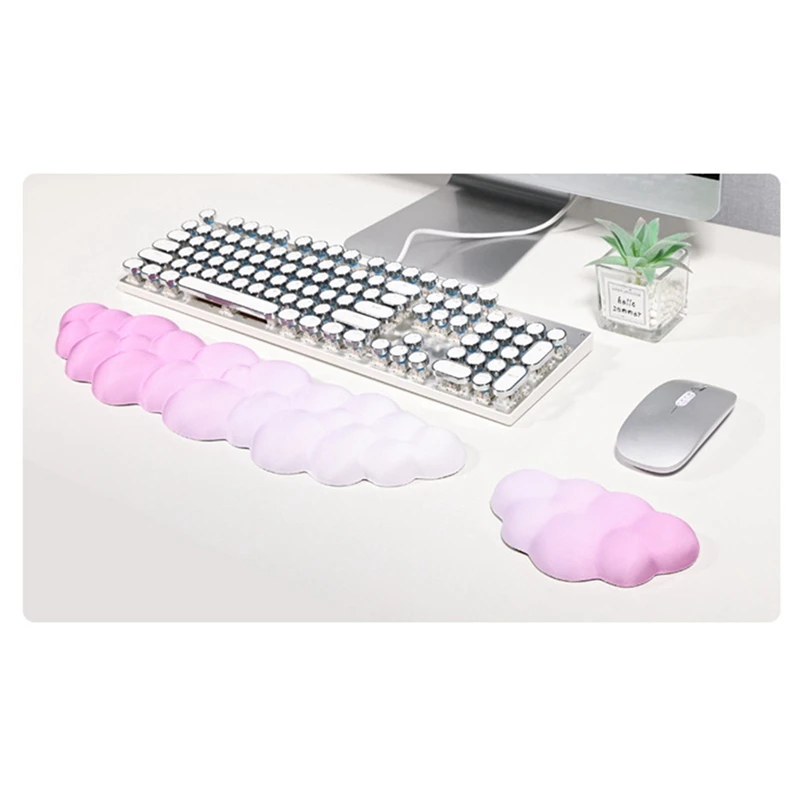 Keyboard Wrist Rest Cloud Shape Wristpad Mouse Leather Wrist Stand Ergonomic For Laptop Office Mouse Pad Pink-White