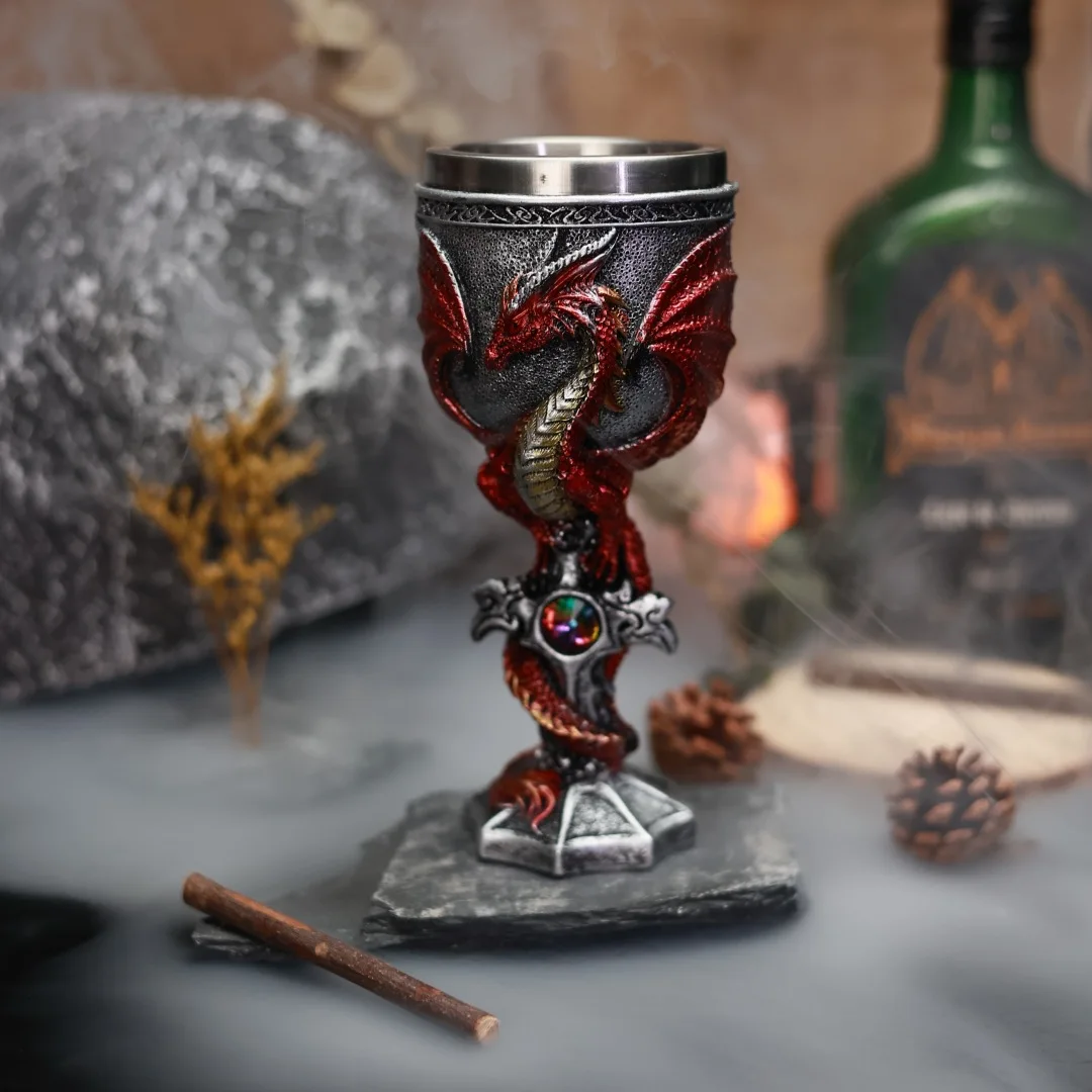 Cross Gem Dragon Wine Glass Medieval Resin Stainless Steel Goblet Chalice Cocktail Glasses Whiskey Cup Champagne Cups Drinkware