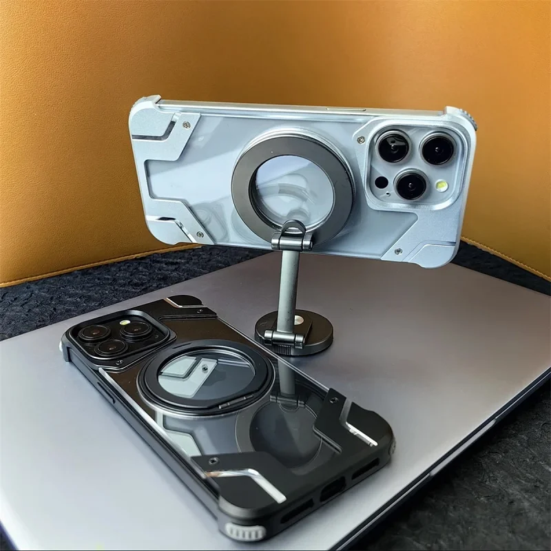 Aluminum Alloy Frame Magnetic Phone Case For iPhone 16 Pro Max 14 13 15 Plus Metal Frameless Transparent PC Hard Cover