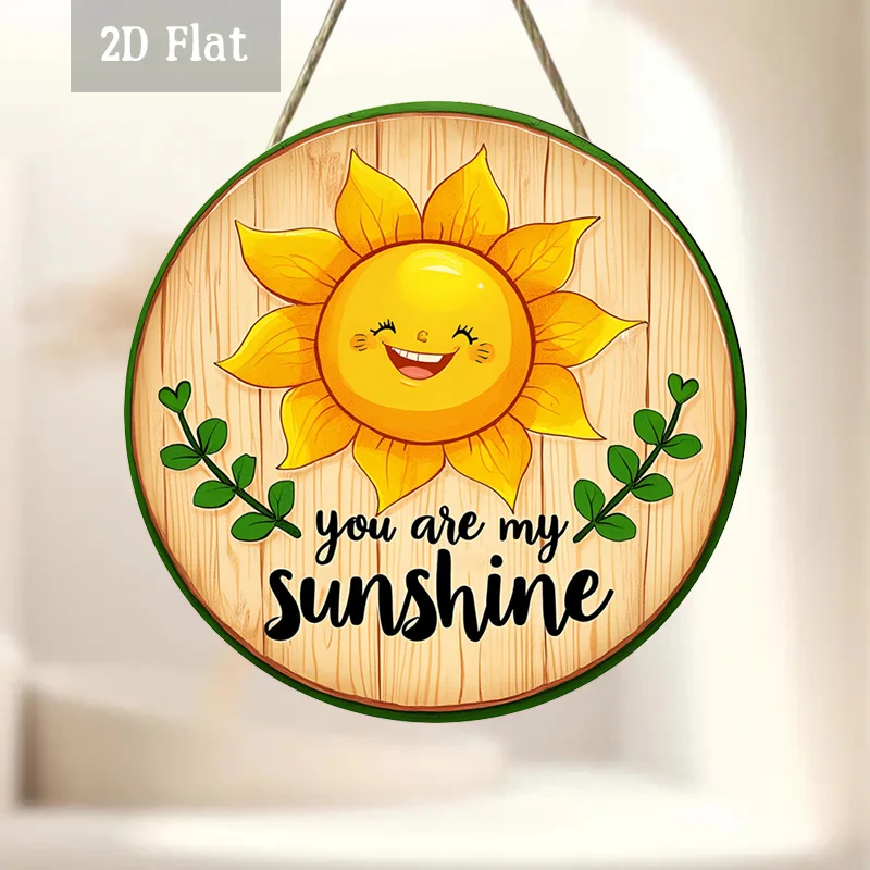 2D Flat, 2D Flat Print - 1pc Pack, Joyful Sun-Themed Woodcut Artwork, Wood Board Printed with Sunshine Sayings, Vibrant Circular
