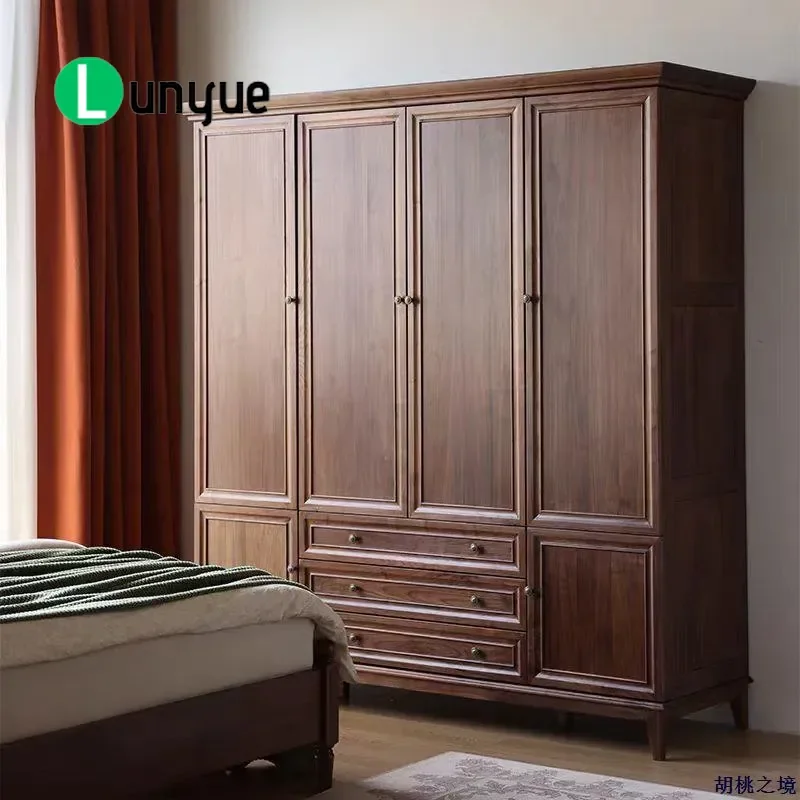 North American Black Walnut Solid Wood Wardrobe American Cherry Log Locker Vintage Storage Cabinet for Bedroom Cloakroom