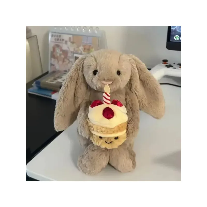 جديد لجيلي 31 سنتيمتر أرنب بوني خجول يحمل كعكة عيد ميلاد أفخم دمية مرافقة القطط والكلاب والحيوانات الأليفة هدية عيد.