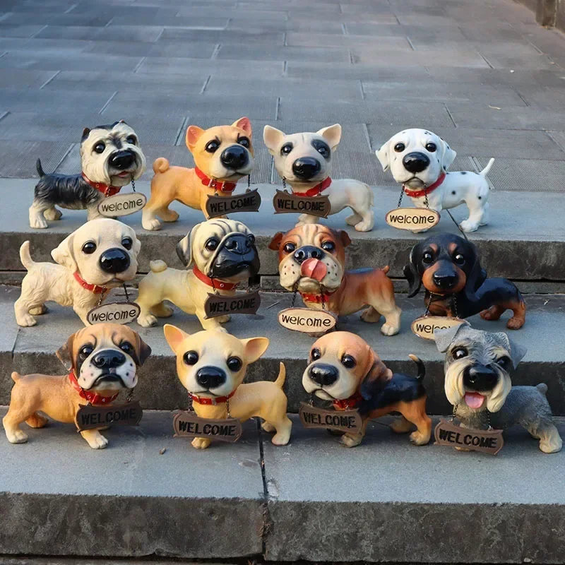 Cute imitation dog sculpture ornaments Garden decoration Welcome guests Pug Bulldog resin sculpture Home Decoration Crafts Gifts