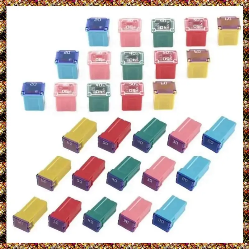BTCL 30Pcs Box 20A-60A PAL Fuse Mini Copper Long Female Fuse Fuse Kit Mini Square Fuse,Car Fuse Combination Set