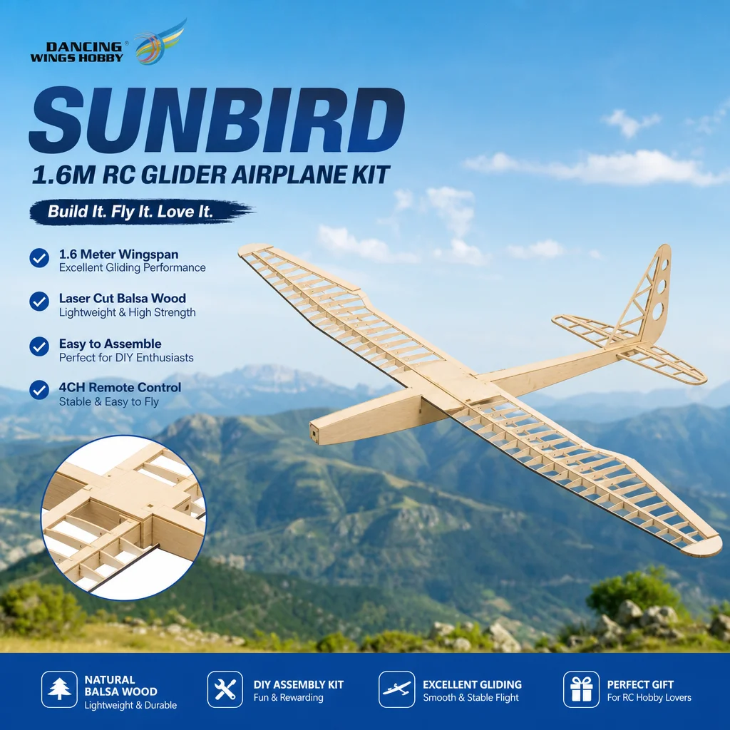 Rc Glider Balsa Sailplane Kit - DW Hobby Sunbird 1.6M Balsa Glider