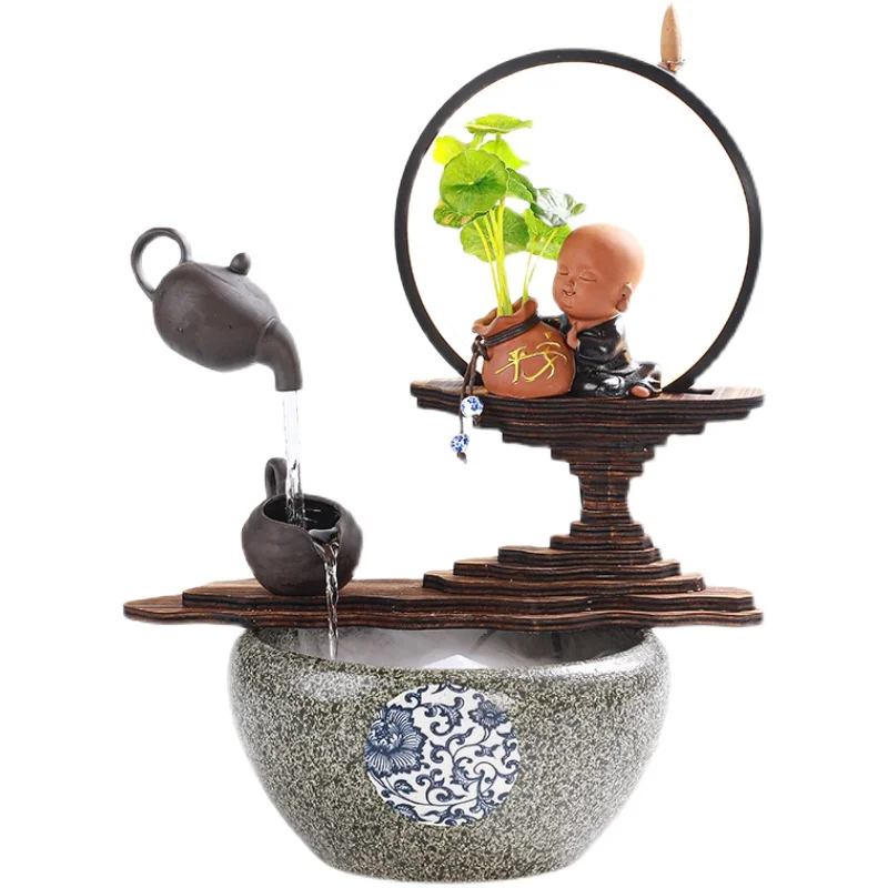 Hanging fortune and flowing water ornaments Atomization view smoke circulating water device ceramic fish tank decoration