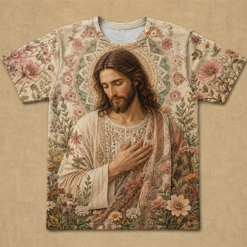 Trendy Streetwear Jesus Graphic T Shirts Summer Fashion Short Sleeve 3D Printed T-shirts Loose Breathable Christian Tees Tops