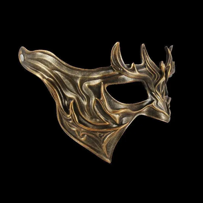 Chinese Ancient Style Resin Half Face Mask Antique Bronze Halloween Cosplay Masquerade Party Costume Drama Cos Accessory