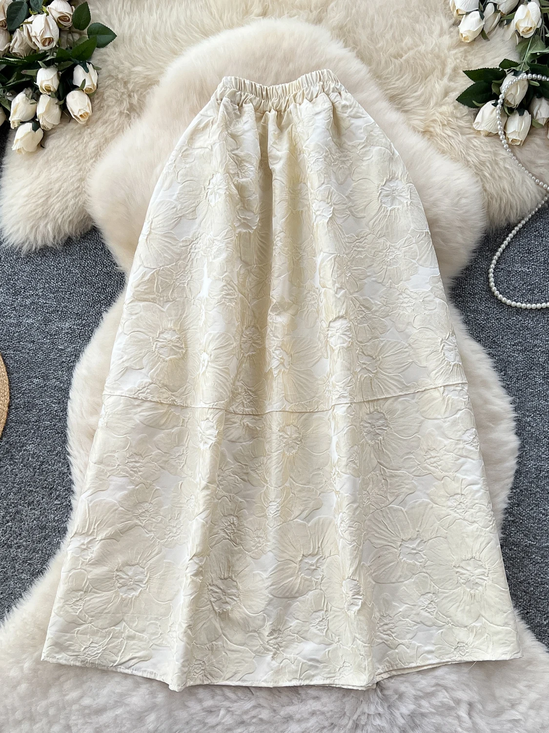 

Retro Court Embroidered High Waist Elastic Waist Women's Skirt Midi Flared Skirt Korean Sle Commute Ci Scenarios