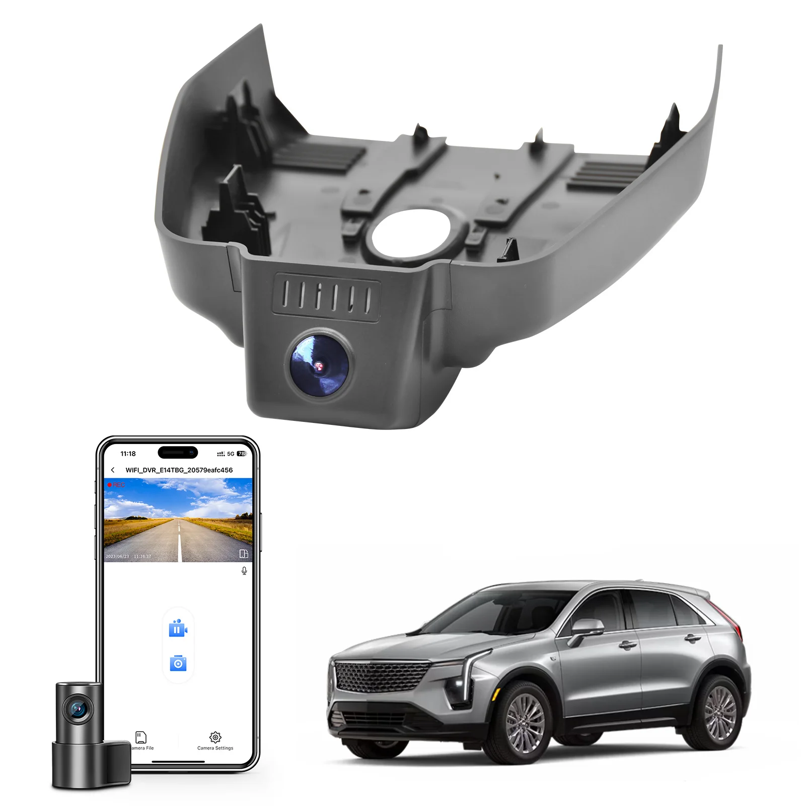 كاميرا داش Mangoal Front 4K والخلفية 1080P لكاديلاك XT4 (موديل C) 2024 2025 مع شاشة ركن السيارة وظيفة تطبيق مجاني WiFi