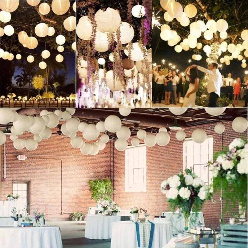 10/12in Ball Round Paper Lantern Hanging Lamp Shade Decoration for Birthday Wedding Christmas Baby Shower Party Supplies