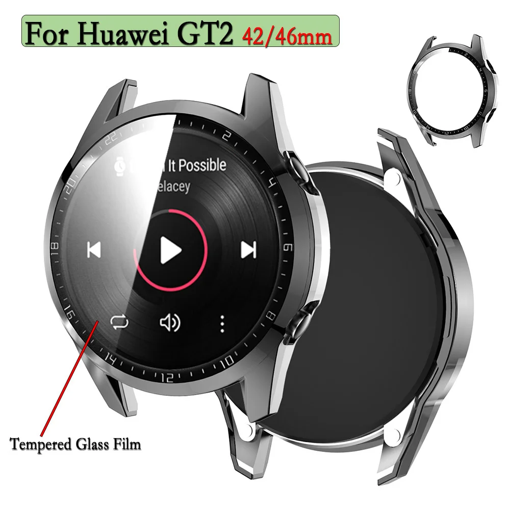 

2 in 1 Protective Case + Tempered Glass Film For Huawei GT2 46/42mm Watch Cover Tempered Glass Full Screen Protector Film Watch