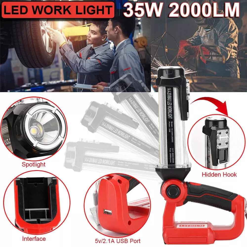 Flashlight Led Work Light for Craftsman V20 Lithium Battery Spotlight Floodlight 35W 2000 LM LED Outdoor Camping Light 3 Modes