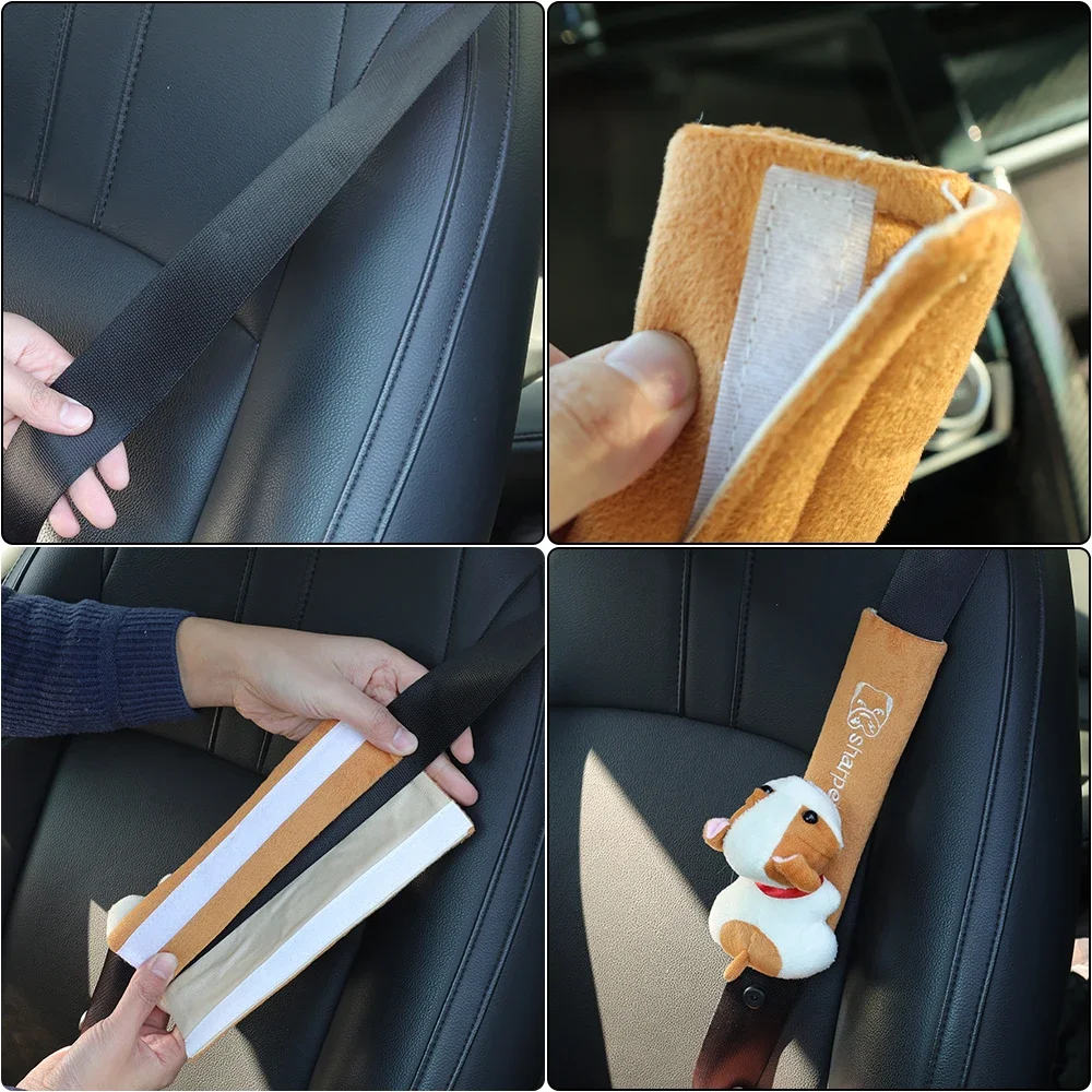 Juste de Protection Universelle pour Ceinture de Sécurité de Voiture, Coussin en Peluche, Bande Magique de Dessin Animé